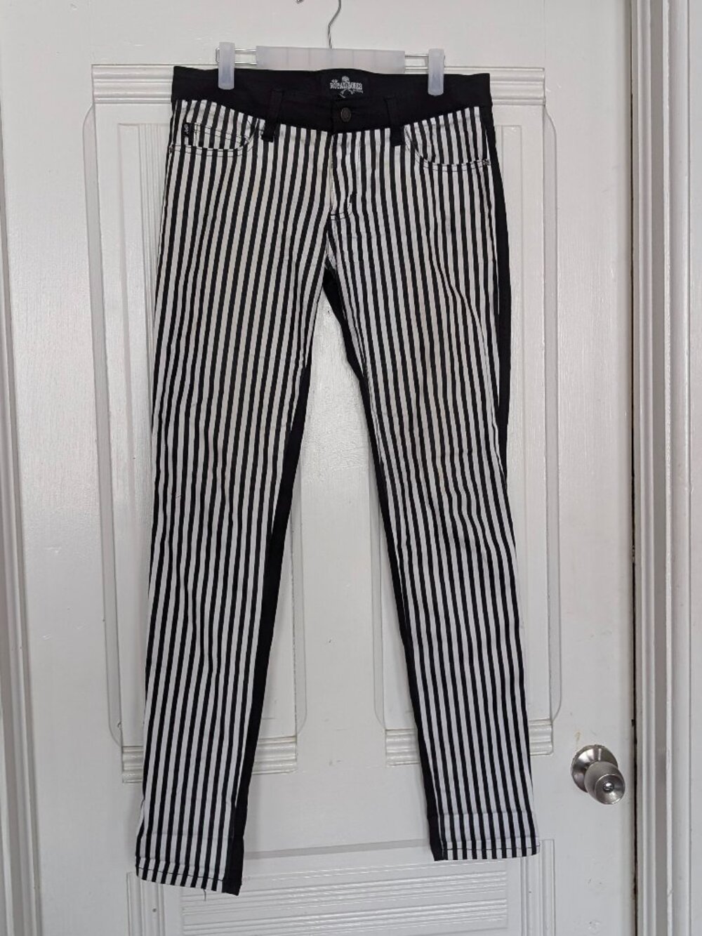 Royal Bones by Daang Black White Striped Skinny Low Rise Punk Jeans 9